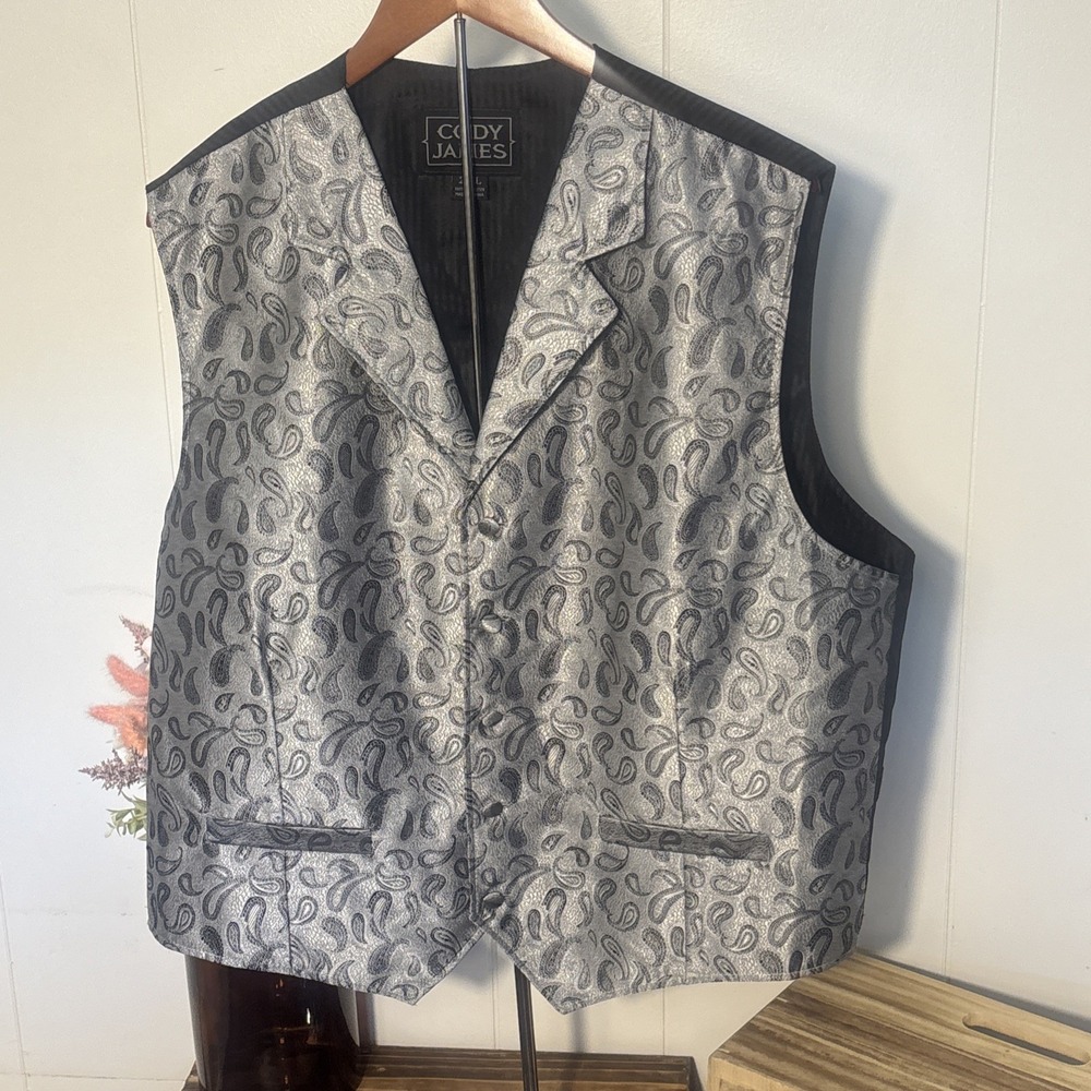 Cody James Scully Paisley Vest Mens XXL Silver Western Formal Cowboy